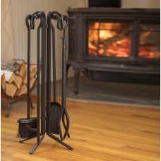 Neo Black Fireplace Fireside Set Fire Tool Accessories Storage Rack with 5 Piece
